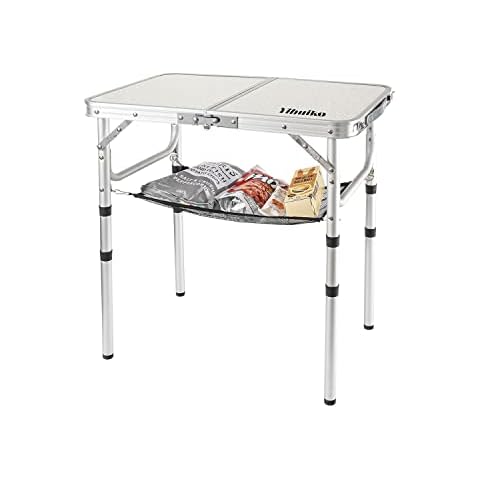 Adjustable Height Camping Table with Mesh Layer, 23.6" x 15.7" Portable Folding Camp Tables with Aluminum Legs for Outdoor Camp, Picnic, Beach, Backyard, Tailgate Cooking, 3 Heights Cover