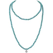 Firstmeet Stone Necklace Long Agate Beads Chain Round Smooth Bracelet Jewelry for Women
