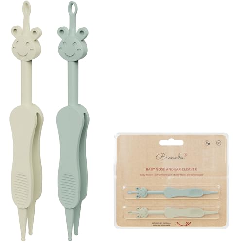 Broemba Nettoyeur de nez & oreilles bébé avec pince - Alternative 3-en-1 au mouche-bébé et poire nasale - Sans BPA - Vert/Beige