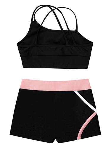 Kids Girls Ballet Jazz Dance Active Outfit Spaghetti Strap Crop Top with Shorts Set Child Summer Swimsuit4
