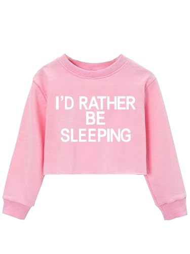JYHOPE Girls Crop Tops Funny Letter Print for Girl Round Neck Long Sleeve Tops