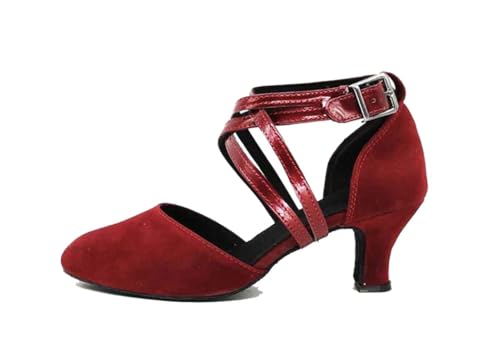 Chaussures danse latine femme sangle croisée en rouge et finitions soignées