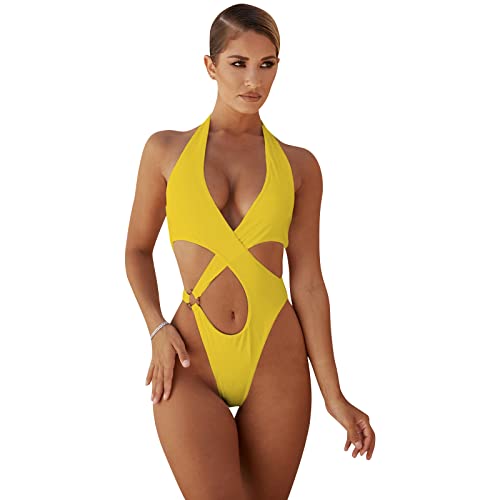 Traje de baño con Frente Cruzado Traje de baño de Pieza Traje de baño con Corte Bikinis para Vacaciones Tropicales Surf Traje de baño de Pieza para Mujer Traje de baño con Frente