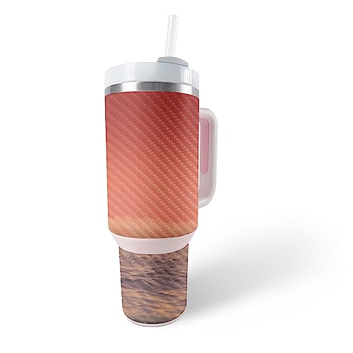 MightySkins Carbon Fiber Skin Compatible with Stanley The Quencher H2.0 FlowState 40 Oz Tumbler - Red Horizon | Protective, Durable Textured Carbon Fiber Finish | Easy to Apply