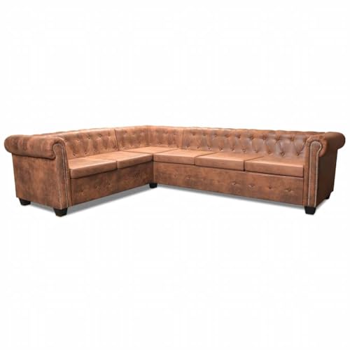 MOBCANT Chesterfield-Ecksofa 6-Sitzer Kunstleder Braun Wohnlandschaft Couch Couchgarnitur Polstergarnitur für Wohnzimmer Büro Schlafzimmer Empfangsraum – Bild 5