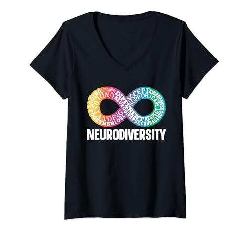 Womens Neurodiversity Neurodivergent Rainbow Infinity ADHD ASD V-Neck T-Shirt