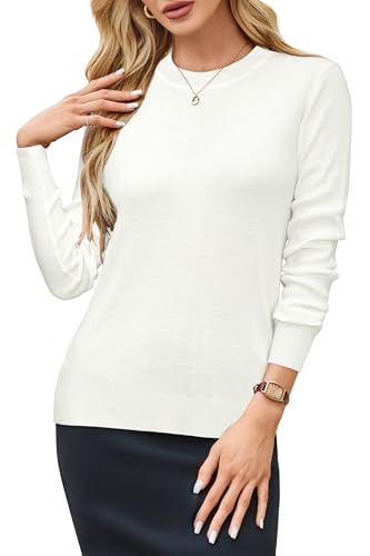Image of Arach&Cloz Women's Wool Blend Classic Crew Neck Casual Fall Sweaters