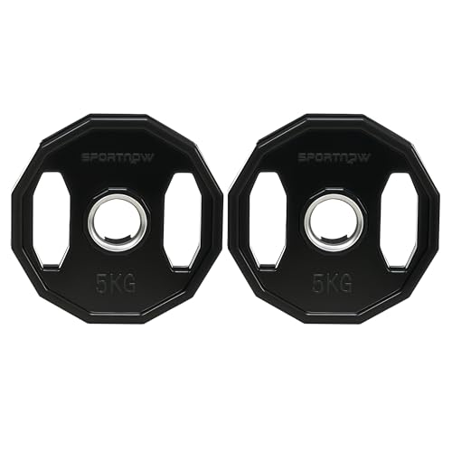 SPORTNOW Olympic Weight Plates Set, Metal and Rubber Bumper Plates Weights Discs with 2"/5cm Holes, for Home Gym Weight Lifting Strength Training, 2 x 5kg, Black