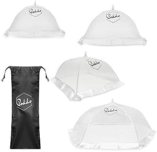 Poddo Collapsible Food Covers Mesh Pop Up - Food Nets Mixed Sizes (Set of 4) - Reusable Food Umbrella Cover - Picnic, Camping, BBQ Mesh Cloche - Bug Mesh Screen with Carry Bag - Bug Screen Food Tent