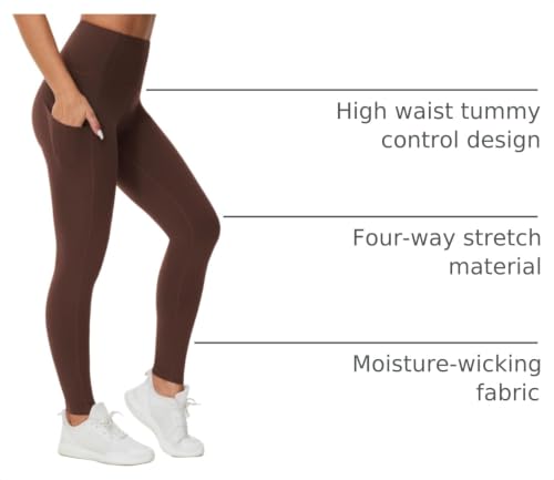 Image of THE GYM PEOPLE Thick High Waist Yoga Pants with Pockets, Tummy Control Workout Running Yoga Leggings for Women