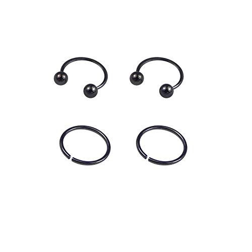Generica Piercing Deni 2 Aros nariz con dos bolas mas 2 aros lisos acero inoxidable color negro 0,8mm x 8mm