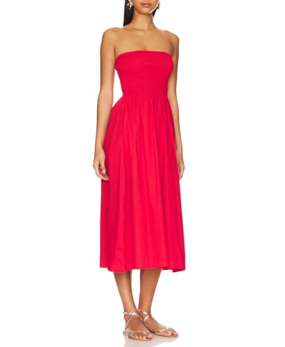 Image of Aigeman Women Strapless Tube Maxi Dress Flowy Swing Long Beach Sundress Sleeveless Boho Summer Dress with Pokets 330