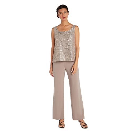 R&M Richards Women's Tank Top And Pant Set With Sheer Lace Jacket,  Champagne,  16 #TOP1