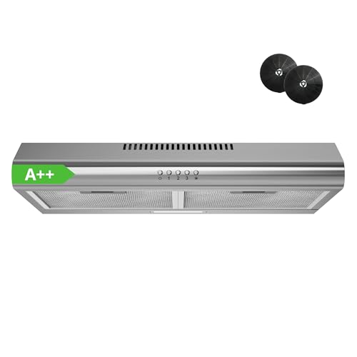 FIREGAS Hotte Aspirante 60cm Classe A++, Moteur Brushless Ultra Silencieuse 46dB, Débit 319m³/h, Hotte Cuisine Inox avec Filtre à Charbon, Évacuation...