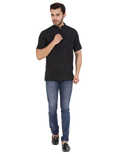 Image of LATEST CHIKAN Men's Cotton Regular Textured Short Kurta Half Sleeves - (SK-DJ)