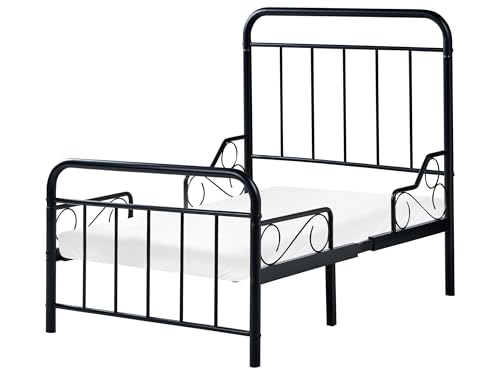 Beliani Cama Infantil Extensible de Hierro Metal 90 x130/160/200 cm con somier de láminas Negro Anais