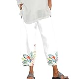 Leinenhose Damen Sommer 7/8 Lang Leinen Hose Weites Bein Schlupfhose Haremshose Sommerhose Leicht Große Größen Aladinhose Freizeithose Atmungsaktives Loose Frauen Elastische Strandhose Stoffhose