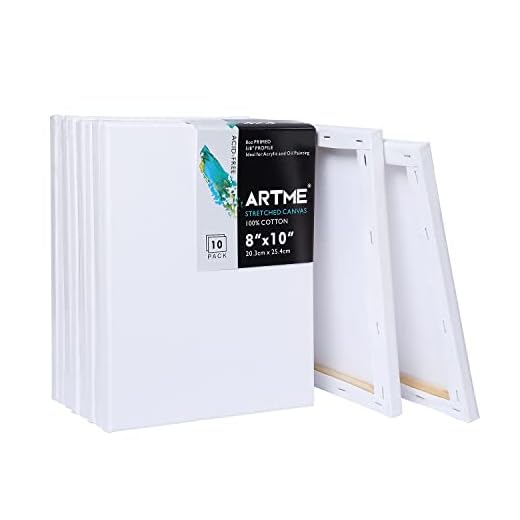 ARTME Stretched Canvas 8x10 Inch Pack of 10, 8oz Primed Acid-Free 100% Cotton, White Blank Canvases Perfect for Acrylic, Oil, and Other Painting Media, Ideal Painting Canvas for Artists and Students