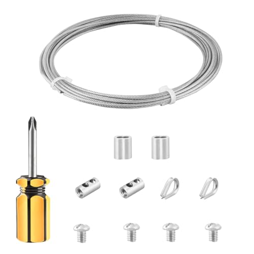 FSHIHINE 2mm Corde en Acier Inoxydable à Suspendre Kit, 6m Cable Acier Revêtu de PVC, Kit de Rouleau de Fil de Jardin avec Serre Câble, Manchon Cable, Clips pour Câble, Suspendre Kit pour Clôture