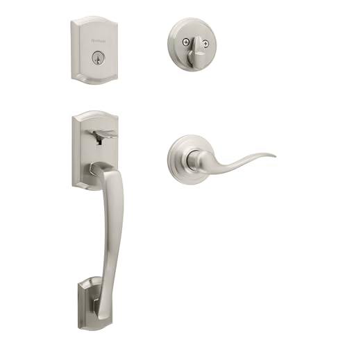 Kwikset 98180-021 �v���X�R�b�g �V���O���V�����_�[ �t�����g�h�A�n���h���Z�b�g �c�X�e�B�����o�[�t�� �X�}�[�g�L�[�Z�L�����e�B�ƃ}�C�N���o���R�ەی� �T�e���j�b�P��