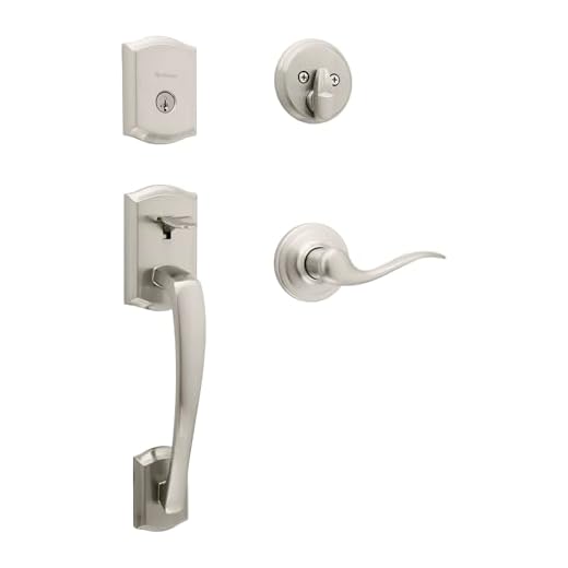 Kwikset 98180-021 Prescott Single Cylinder Front Door Handleset with Tustin Lever Featuring SmartKey Security and Microban Antimicrobial Protection in Satin Nickel