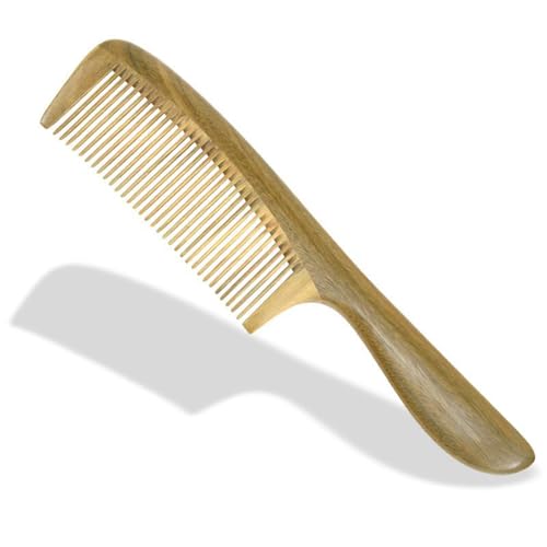 木製ヘアコーム 特大グリーンサンダルウッドコーム、細工された翡翠サンダルウッドコーム、粗い歯のマッサージスカルプコーム 男女兼用(2)