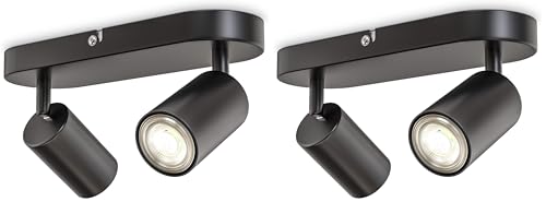 B.K.Licht - Lámpara de techo 2 luces, Metal Negro, GU10 máx 2x9W, 270x60x90mm, Sin Bombillas, IP20, Focos Orientables, Luz Dirigida, Estilo Industrial (Paquete de 2)