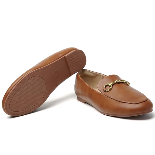 Image of Minorsu Buckle Loafers for Women Slip On Round Toe Dress Flats Business Casual Work Driving Shoes
