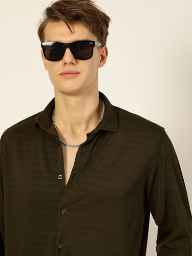 Image of Thomas Scott Men's | Solid | Textured Fabric | Full Sleeve | Regular Fit | Polyester-Blend | Spread Collar | Casual Shirt