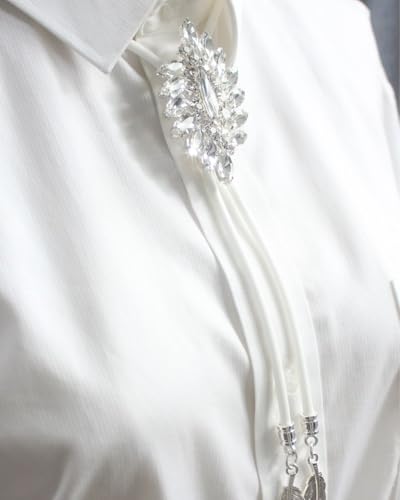 Image of PEARLY JUN Bolo Tie for Men Women Rhinestone Bling Western Cowboy Brown Leather Country Style String Wear Shirt Vest