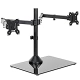 VIVO Freestanding Dual Ultrawide Monitor Stand with Sleek Glass Base and Adjustable Arms, 2 Screens up to 38 inches and 22 lbs Each, Black, STAND-V038FG