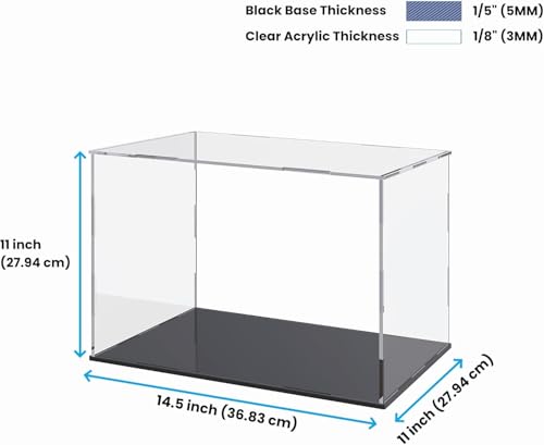 Image of Premium Acrylic Display Case for Collectibles, Action Figures & Toys | Transparent Dustproof Display Box with Black Base (14.5 inch L x 11 inch W x 11 inch H)