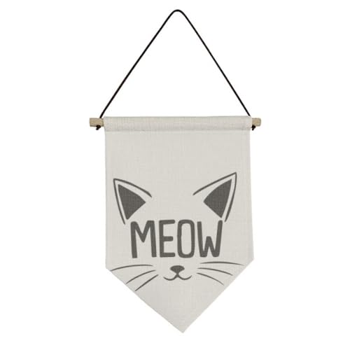 Drapeau en toile Mewing Cat Head no/no avec citation anglaise décorative