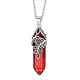 Bestyle Sterling Silver Vintage Olive Leaf Wrap July Birthstone Ruby Crystal Necklace Dainty Olive Leaf Necklace Created Hexagonal Gemstone Pendant for Women Men