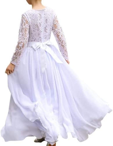 Vintage Flower Girl Dress Fancy Boho Chiffon A-line Dresses for Wedding Pageant 2-12 Year Old (White,6)