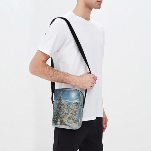 MCHIVER Small Messenger Bag Christmas Night Snowman Crossbody Bag for Men Women Cell Phone Shoulder Bag for Outdoor Travel Work3