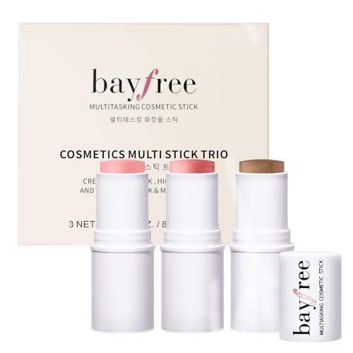 bayfree 3 PCS Makeup Cream Contour Stick Set, Iluminador & Bronceador & Colorete en Barra, Larga Duración, Contorno Facia Natural, Acabado Mate & Radiante, Trío Multi Stick para Todas las Pieles