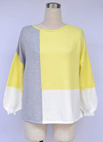 Image of ECOWISH Women Sweater Long Sleeve Color Block Knit Pullover Sweaters Crew Neck Patchwork Casual Loose Jumper Tops