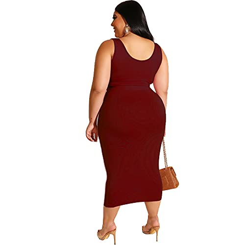 Image of Plus Size Women 2 Piece Outfits Sets Sexy Tracksuit Midi Dress,Sleeveless Tank Top Bodycon Skirts Set Casual Summer