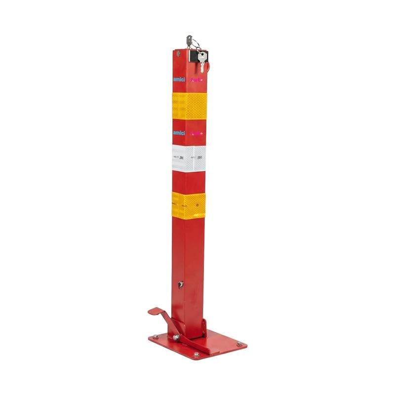 Image of amiciAuto Heavy Duty Folding Parking Barrier Lock with Keys & Foot Quick-Deploy | Metal Retractable Parking Post Obstacle | Anti-Theft Reserved Parking Guard for Home, Office & Private Driveways