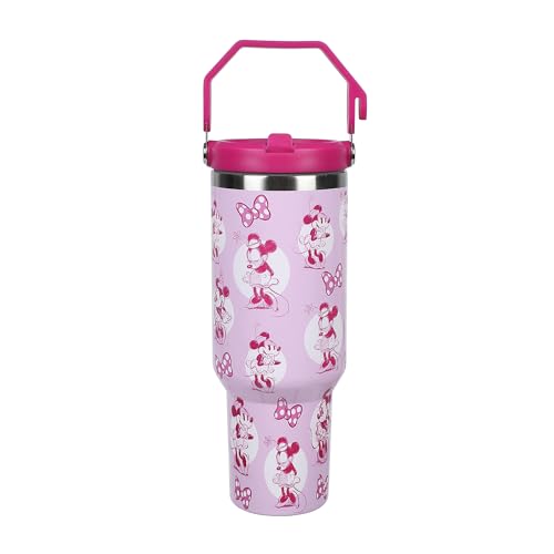 Bioworld Disney Minnie Mouse & Bows All-Over Print 40 Oz Pink Stainless Steel Water Bottle