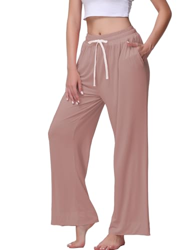 Image of Veseacky Women's Wide Leg Lounge Pants Yoga Pajamas Comfy Stretch Drawstring Pajamas Puls Size Dance Bottoms S-4XL