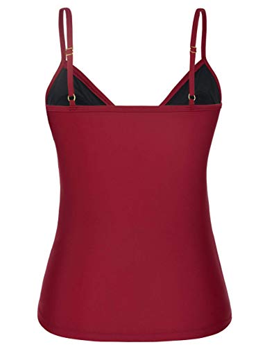 Image of Hilor Women's Tankini Tops Shirred Ruffled Swimsuits V Neck Swimwear Top