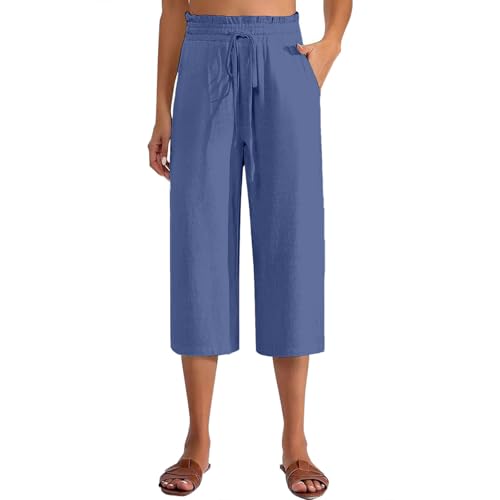 Capris Pants for Women Casual Summer High Waisted Drawstring Lounge Capris Pants Wide Leg Plus Size Hiking2