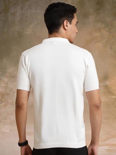 Image of Maniac || Mens || Solid Textured || Half Zip || Polo Neck || Half Sleeve || Cotton || T-Shirt