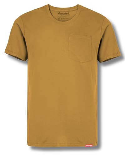 Kingsted Pocket T-Shirts for Men - Super Soft 100% Cotton Crewneck Tees - Classic Comfort Fit (Single Mustard Large)