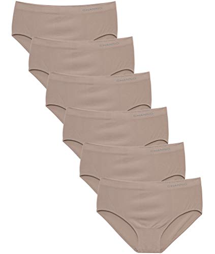 Channo Bragas de Algodón y Bambú para Mujer, Talle Alto, Sin Costuras, Colores Lisos - Pack de 6, Visón, L
