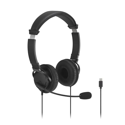 Kensington Casque Classic EQ USB-C avec Microphone, contrôle du Volume et réduction Passive du Bruit, pour Bureau et télétravail, Compatible Windows, Mac, PC et Ordinateur Portable, Noir, K97464WW