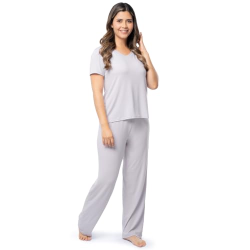 Image of Fruit of the Loom womens Short Sleeve Tee and Pant 2 Piece Sleep Set