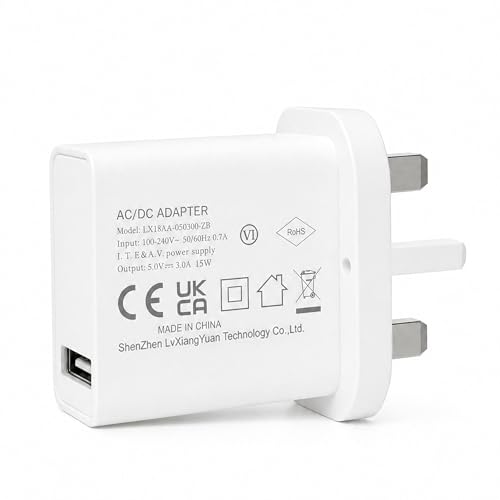 Image of 15W USB Charger UK Plug, White 5V 3A USB-A Power Adapter for Phone & Tablet